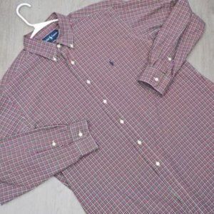 Ralph Lauren Men's Plaid Dress Shirt Blue Label Classic Fit Long Sleeve Size L